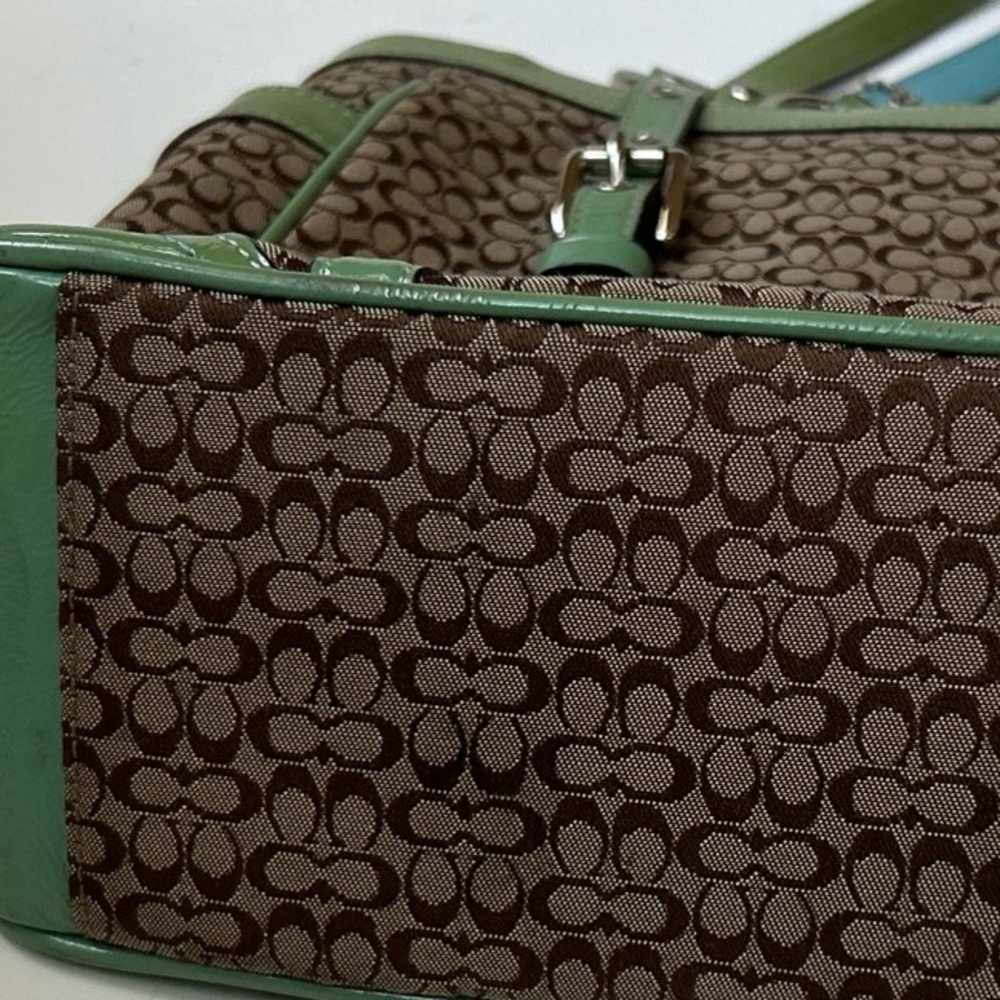 Coach Purse Tan Handbag Beige Blue Green Satchel D0849-F12344 Tote - Picture 12 of 16